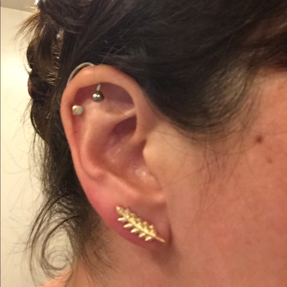 Gold plated leaf fern ear crawler